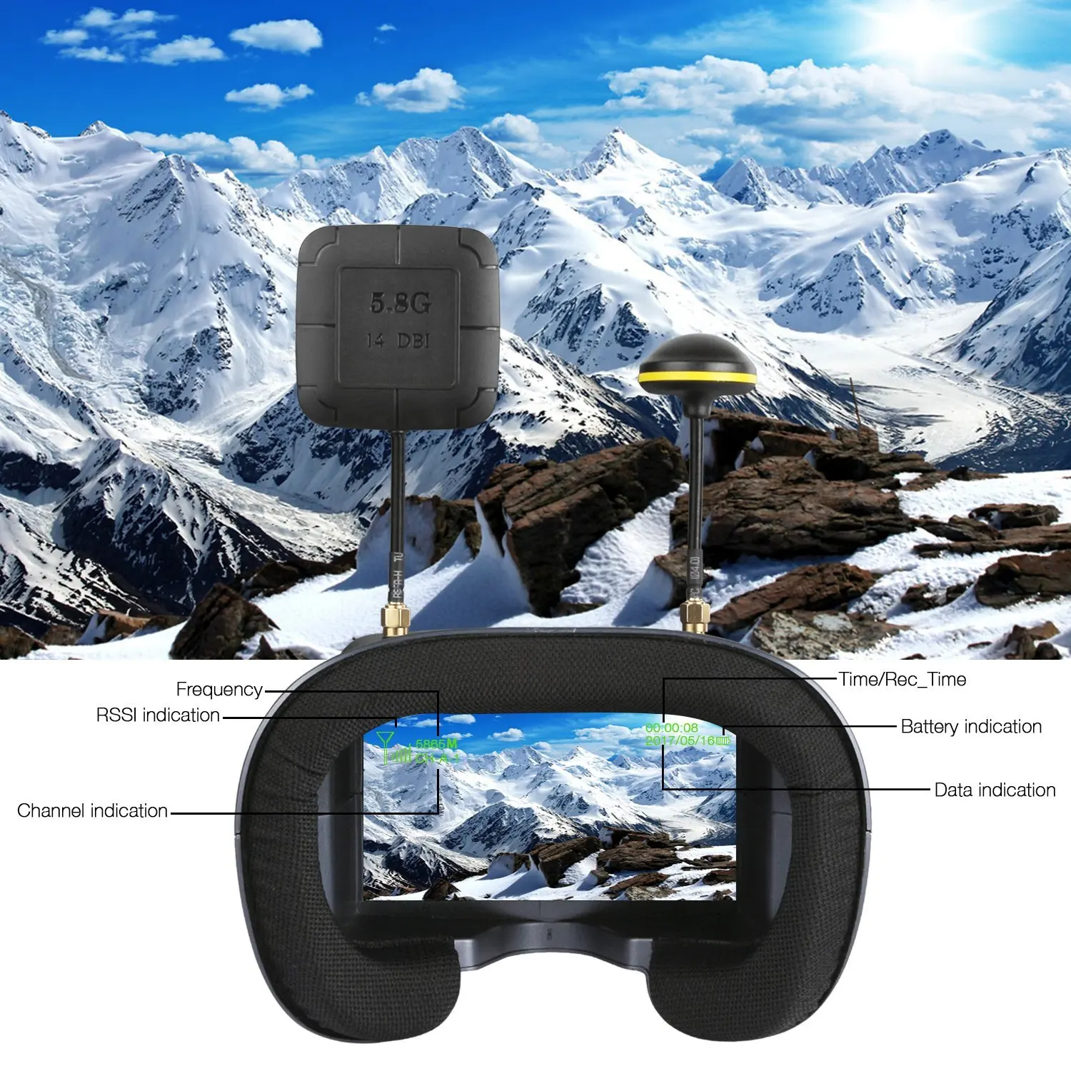 5.8G 40CH 4.3 Inch 800*480 Vid - Fpv Drone Goggles ulasan dan harga